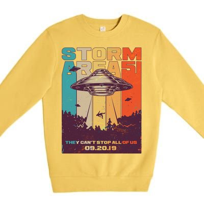 Retro Storm Area 51 UFO They Can't Stop Us All Premium Crewneck Sweatshirt