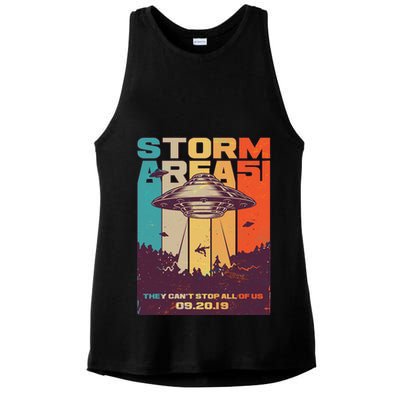 Retro Storm Area 51 UFO They Can't Stop Us All Ladies PosiCharge Tri-Blend Wicking Tank