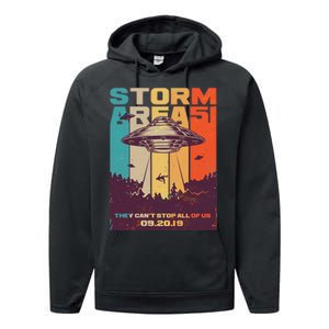 Retro Storm Area 51 UFO They Can't Stop Us All Performance Fleece Hoodie