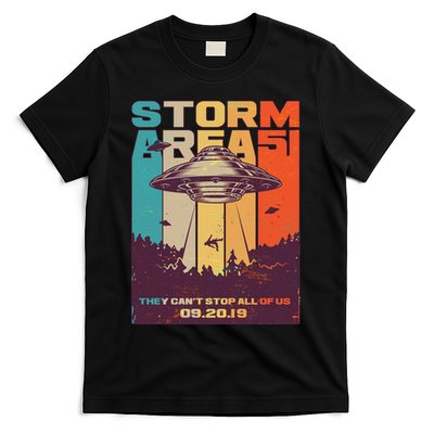 Retro Storm Area 51 UFO They Can't Stop Us All T-Shirt
