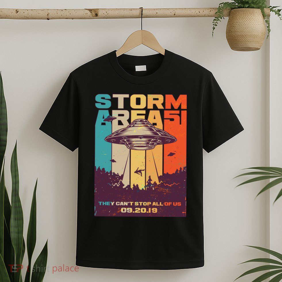 Retro Storm Area 51 UFO They Can't Stop Us All T-Shirt