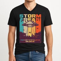 Retro Storm Area 51 UFO They Can't Stop Us All V-Neck T-Shirt
