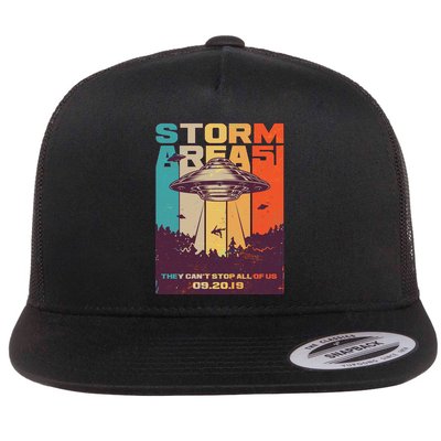 Retro Storm Area 51 UFO They Can't Stop Us All Flat Bill Trucker Hat