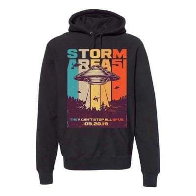 Retro Storm Area 51 UFO They Can't Stop Us All Premium Hoodie