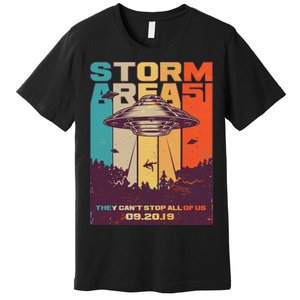 Retro Storm Area 51 UFO They Can't Stop Us All Premium T-Shirt