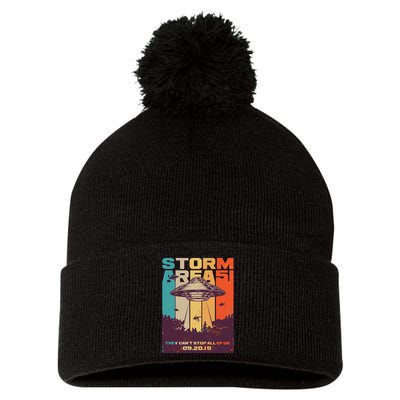 Retro Storm Area 51 UFO They Can't Stop Us All Pom Pom 12in Knit Beanie