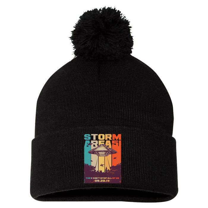 Retro Storm Area 51 UFO They Can't Stop Us All Pom Pom 12in Knit Beanie