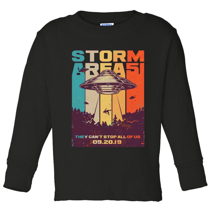 Retro Storm Area 51 UFO They Can't Stop Us All Toddler Long Sleeve Shirt