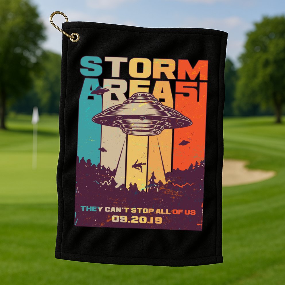 Retro Storm Area 51 UFO They Can't Stop Us All Golf Towel