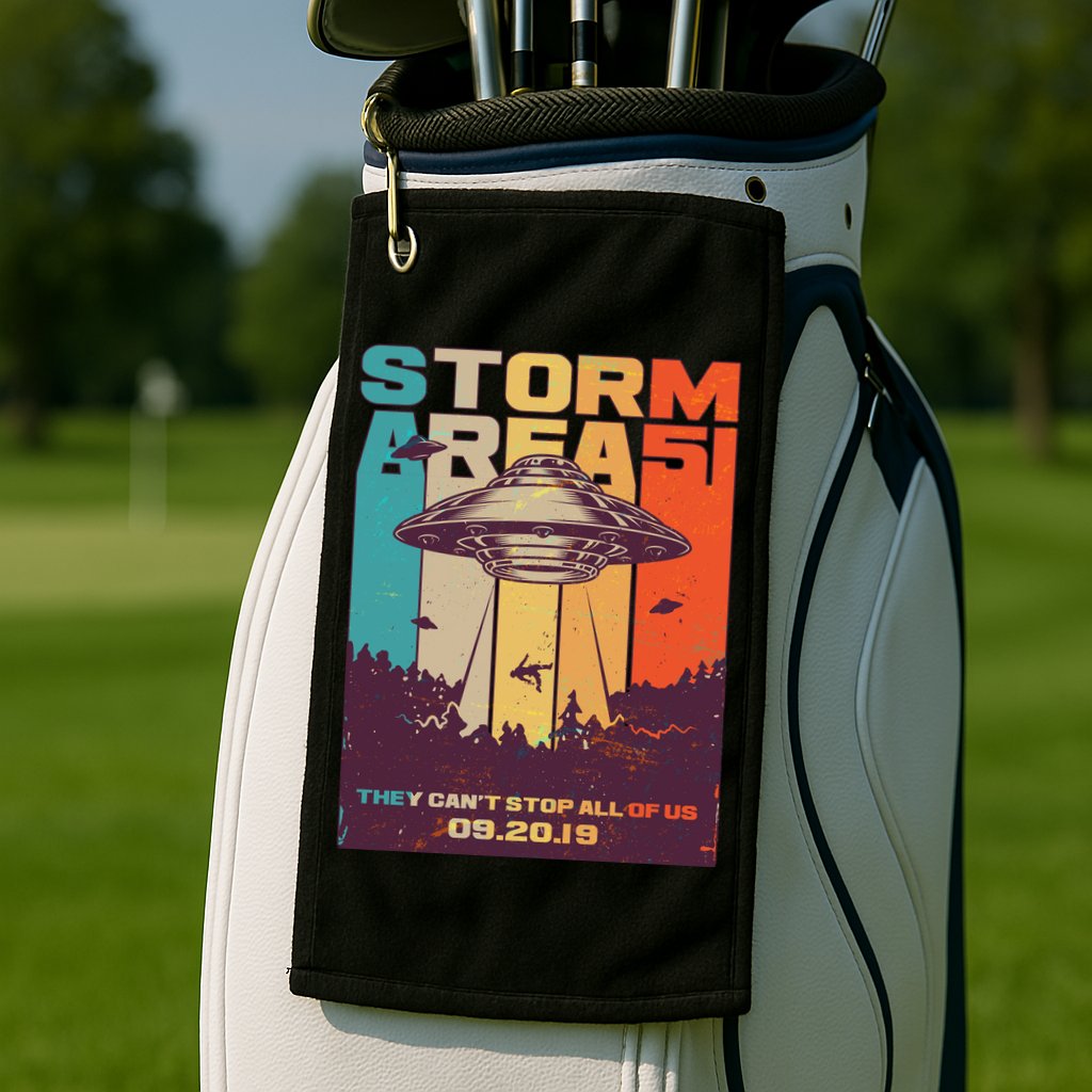 Retro Storm Area 51 UFO They Can't Stop Us All Golf Towel