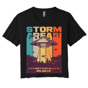 Retro Storm Area 51 UFO They Can't Stop Us All Women's Crop Top Tee