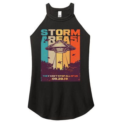 Retro Storm Area 51 UFO They Can't Stop Us All Women's Perfect Tri Rocker Tank