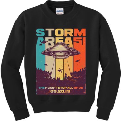 Retro Storm Area 51 UFO They Can't Stop Us All Kids Sweatshirt