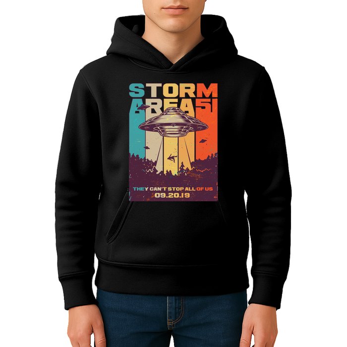 Retro Storm Area 51 UFO They Can't Stop Us All Kids Hoodie