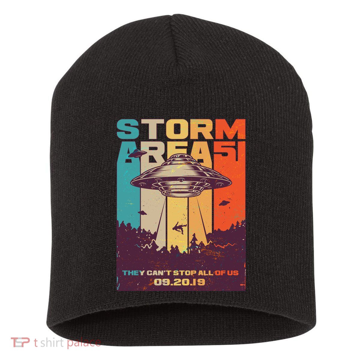 Retro Storm Area 51 UFO They Can't Stop Us All Short Acrylic Beanie