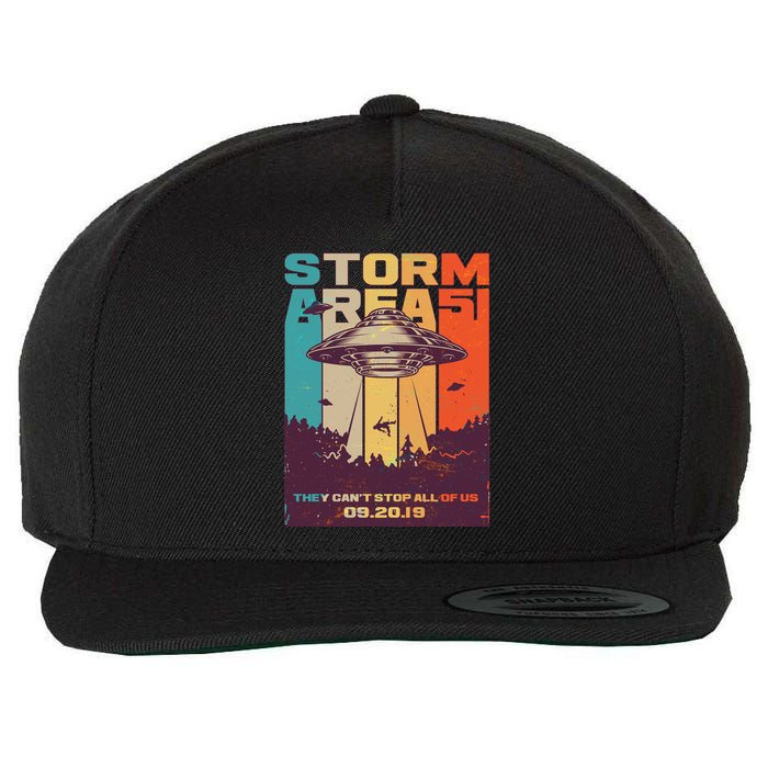 Retro Storm Area 51 UFO They Can't Stop Us All Wool Snapback Cap