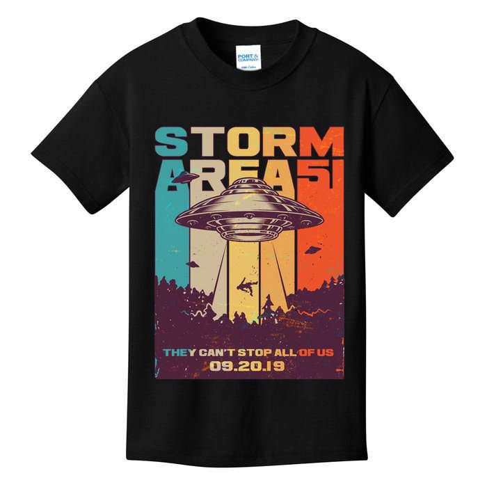 Retro Storm Area 51 UFO They Can't Stop Us All Kids T-Shirt