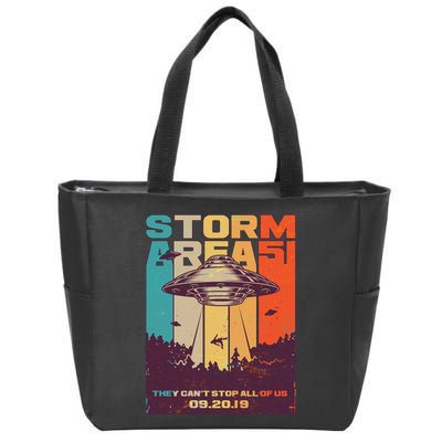 Retro Storm Area 51 UFO They Can't Stop Us All Zip Tote Bag