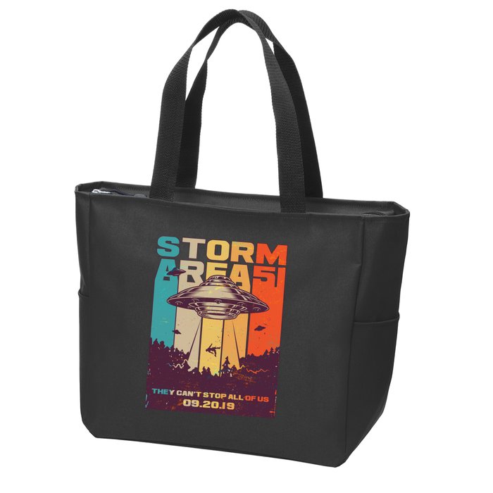 Retro Storm Area 51 UFO They Can't Stop Us All Zip Tote Bag