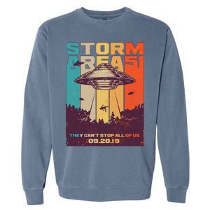 Retro Storm Area 51 UFO They Can't Stop Us All Garment-Dyed Sweatshirt