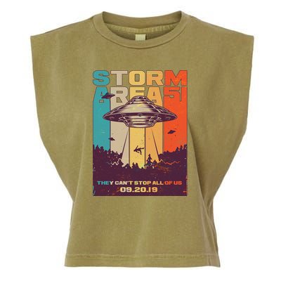 Retro Storm Area 51 UFO They Can't Stop Us All Garment-Dyed Women's Muscle Tee
