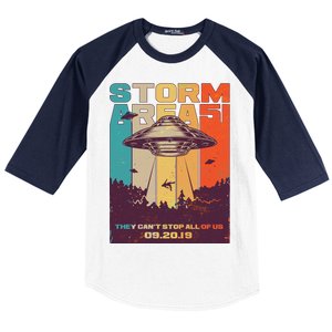 Retro Storm Area 51 UFO They Can't Stop Us All Baseball Sleeve Shirt