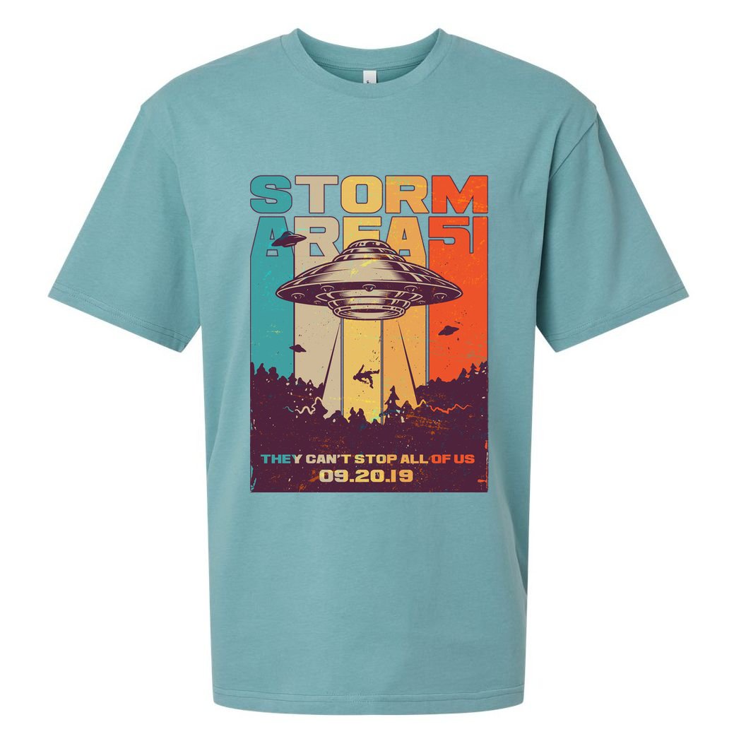 Retro Storm Area 51 UFO They Can't Stop Us All Sueded Cloud Jersey T-Shirt