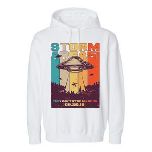 Retro Storm Area 51 UFO They Can't Stop Us All Garment-Dyed Fleece Hoodie