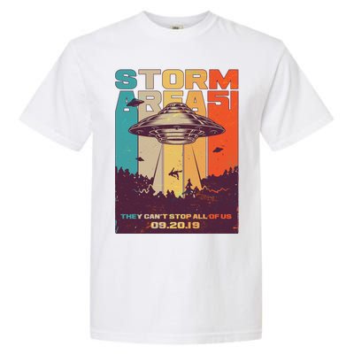 Retro Storm Area 51 UFO They Can't Stop Us All Garment-Dyed Heavyweight T-Shirt