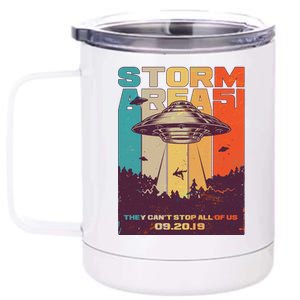 Retro Storm Area 51 UFO They Can't Stop Us All 12 oz Stainless Steel Tumbler Cup