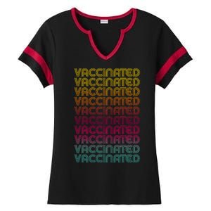 Retro Style Rainbow Vaccinated Ladies Halftime Notch Neck Tee