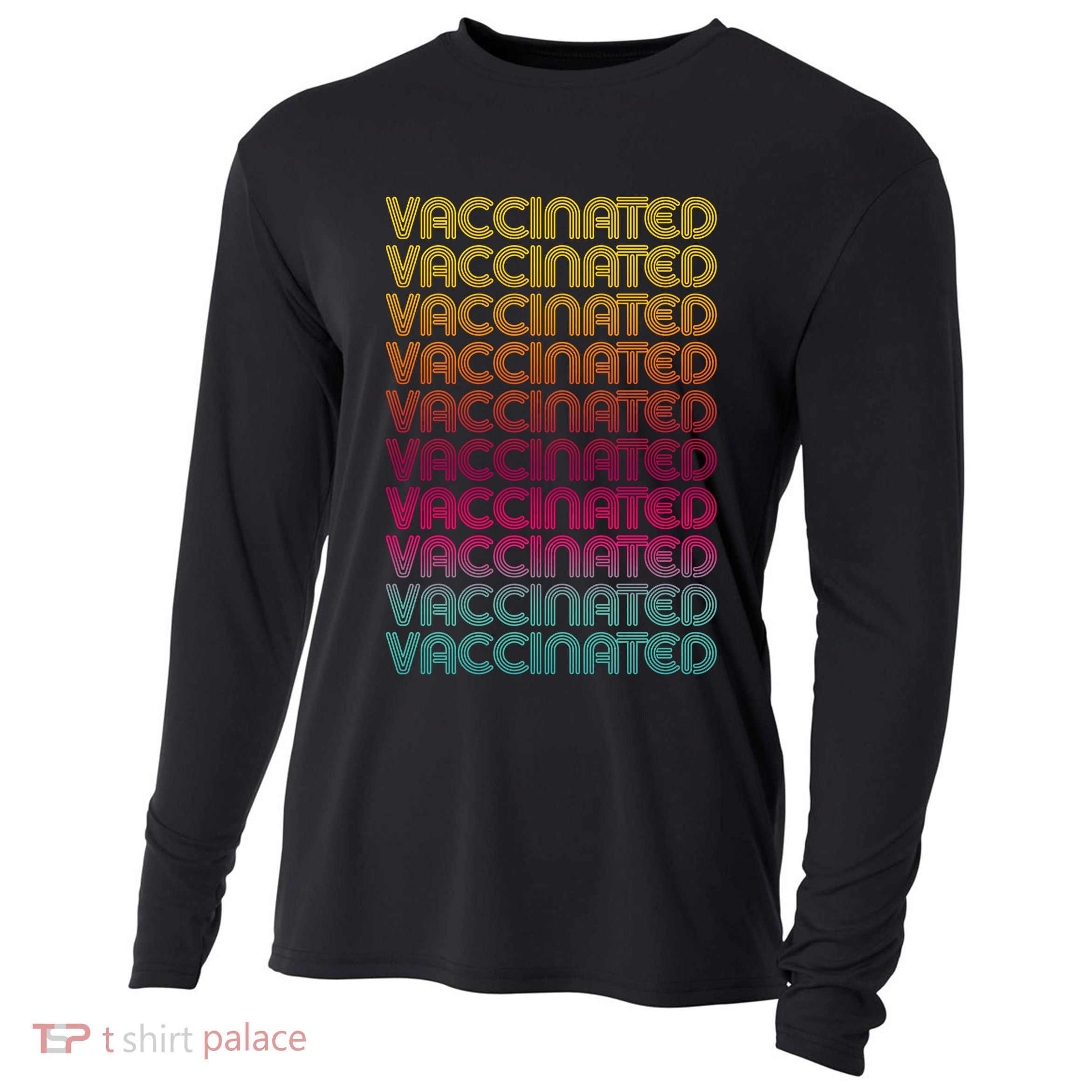 Retro Style Rainbow Vaccinated Cooling Performance Long Sleeve Crew