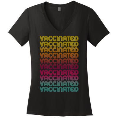 Retro Style Rainbow Vaccinated Women's V-Neck T-Shirt