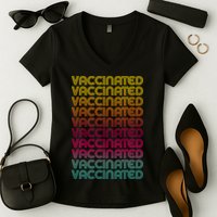 Retro Style Rainbow Vaccinated Women's V-Neck T-Shirt