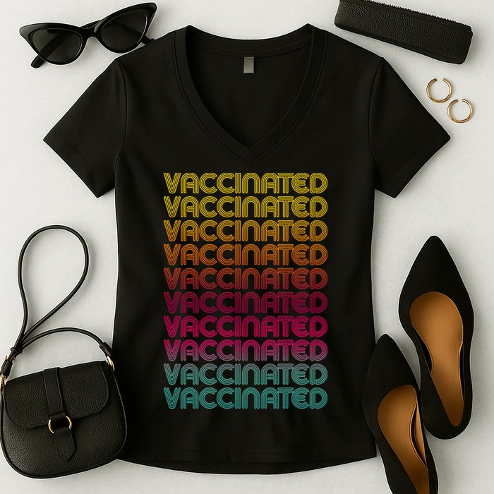 Retro Style Rainbow Vaccinated Women's V-Neck T-Shirt