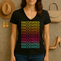 Retro Style Rainbow Vaccinated Women's V-Neck T-Shirt