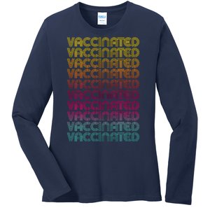 Retro Style Rainbow Vaccinated Ladies Long Sleeve Shirt