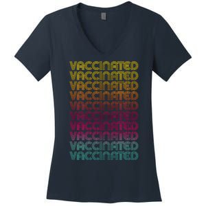 Retro Style Rainbow Vaccinated Women's V-Neck T-Shirt