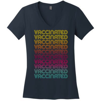 Retro Style Rainbow Vaccinated Women's V-Neck T-Shirt