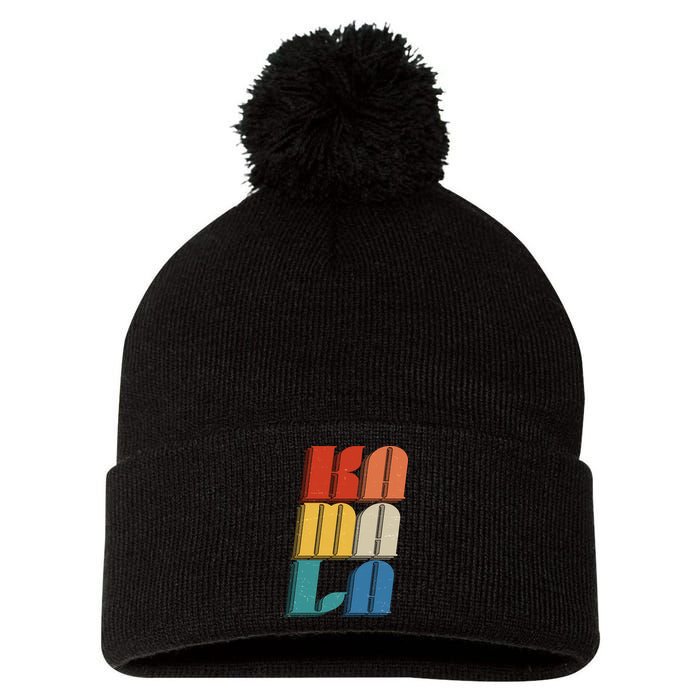 Retro Styled Text Kamala Harris Pom Pom 12in Knit Beanie
