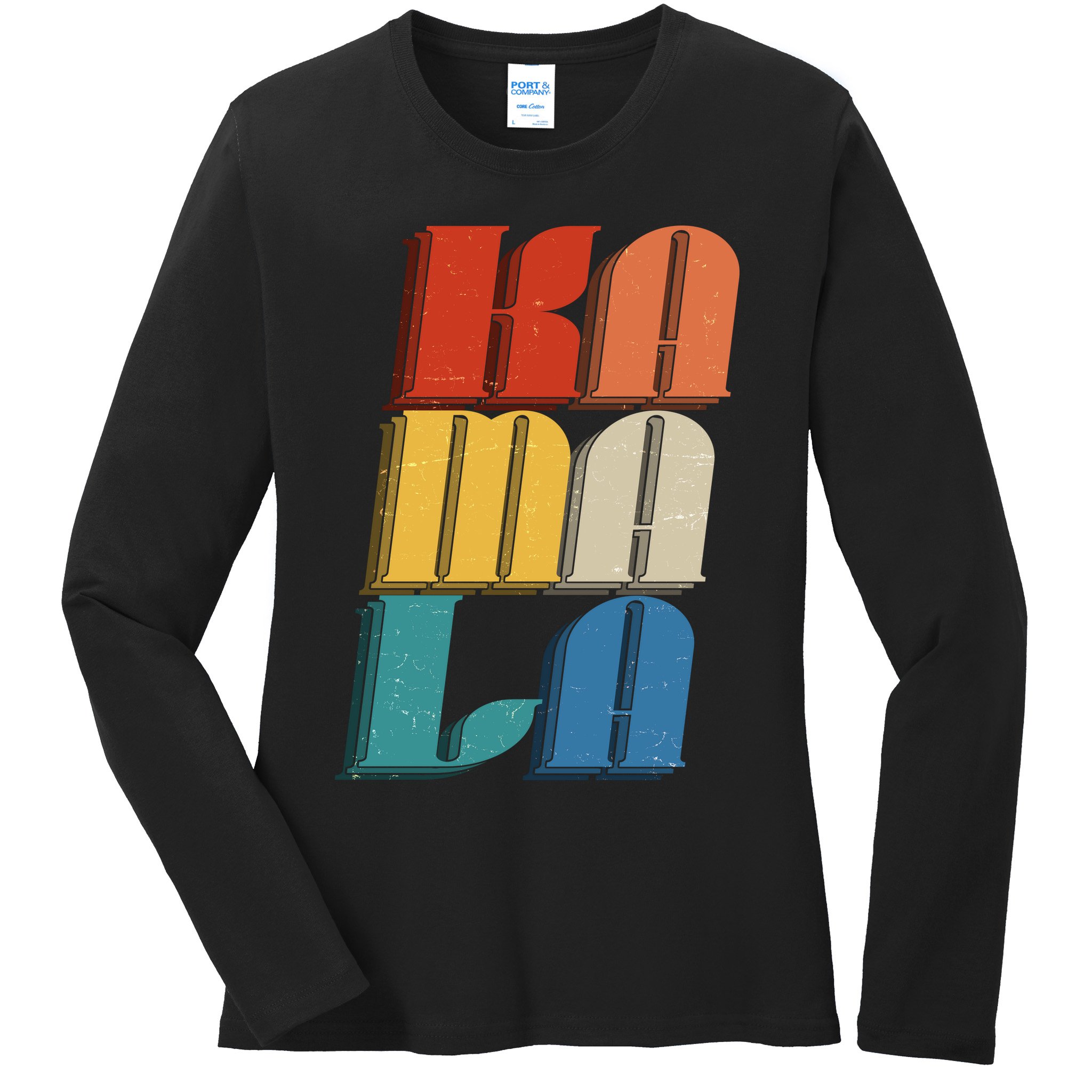 Retro Styled Text Kamala Harris Ladies Long Sleeve Shirt