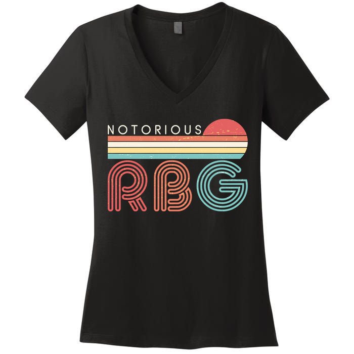Retro Sun Notorious RBG Ruth Bader Ginsburg Tribute Women's V-Neck T-Shirt