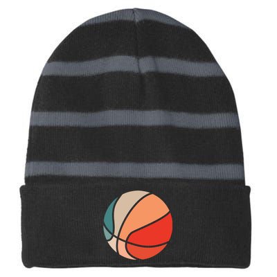 Retro Sunset Basketball Striped Beanie with Solid Band