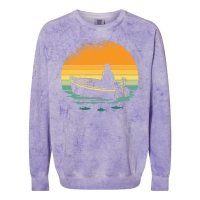 Retro Sunset Boat Colorblast Crewneck Sweatshirt