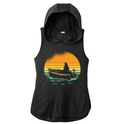 Retro Sunset Boat Ladies PosiCharge Tri-Blend Wicking Draft Hoodie Tank