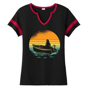 Retro Sunset Boat Ladies Halftime Notch Neck Tee