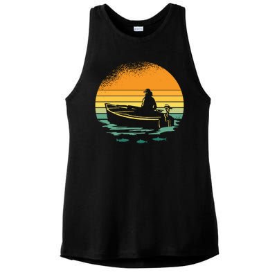 Retro Sunset Boat Ladies PosiCharge Tri-Blend Wicking Tank