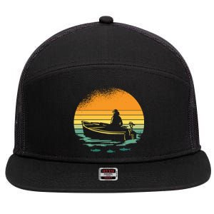 Retro Sunset Boat 7 Panel Mesh Trucker Snapback Hat