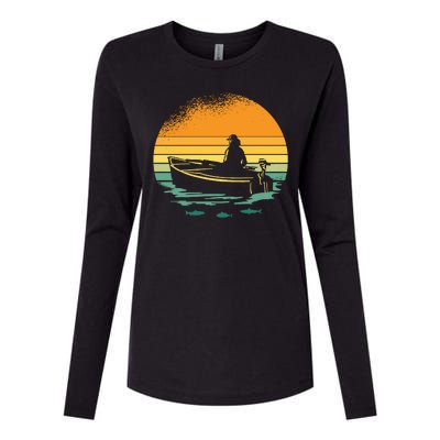 Retro Sunset Boat Womens Cotton Relaxed Long Sleeve T-Shirt