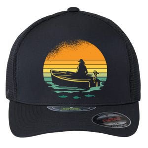 Retro Sunset Boat Flexfit Unipanel Trucker Cap